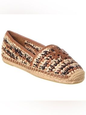 NEW TORY BURCH EVERLY RAFIA ESPADRILLE SHOES IN BLACK. TAN MULTI  10.5
